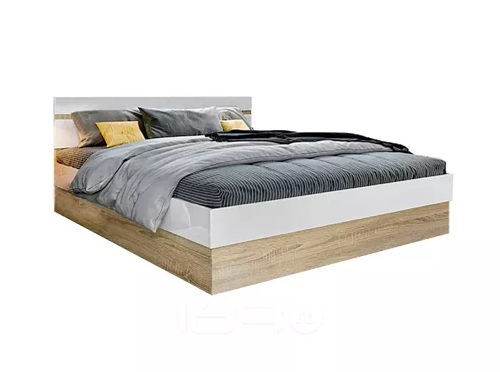 С/Г Ким Кровать 1,6м с ПМ (Белый глянец холодный, сонома)