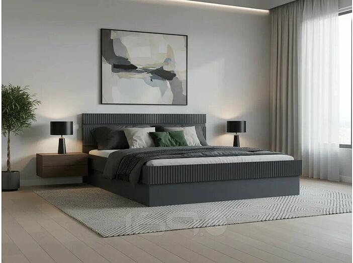 Кровать Оливия без обивки графит глянец С П/М 1642x2021, изголовье жесткое