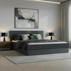 Кровать Оливия без обивки графит глянец С П/М 1642x2021, изголовье жесткое