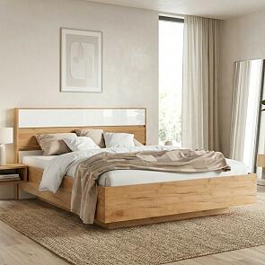 Кровать Роджина без обивки дуб крафт С П/М 1600x2000, ортопедическое основание, изголовье жесткое