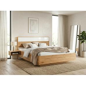 Кровать Роджина без обивки дуб крафт С П/М 1600x2000, ортопедическое основание, изголовье жесткое
