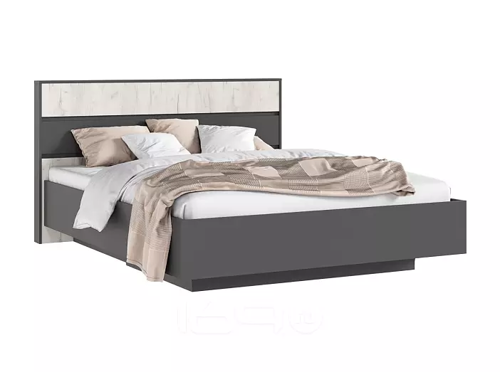 С/Г Роджина Кровать парящая 1,6м с ПМ (Дуб Крафт Белый/Графит, Графит)