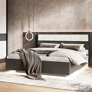 С/Г Роджина Кровать парящая 1,6м с ПМ (Дуб Крафт Белый/Графит, Графит)