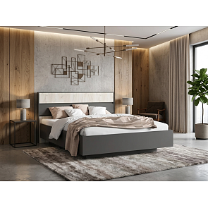 Кровать Роджина без обивки графит С П/М 1600x2000, ортопедическое основание, изголовье жесткое