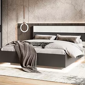 Кровать Роджина с подсветкой без обивки графит С П/М 1600x2000, ортопедическое основание, изголовье жесткое