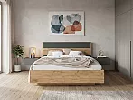 Кровать Роджина с подсветкой без обивки изумрудный, дуб крафт С П/М 160x200, ортопедическое основание, изголовье жесткое