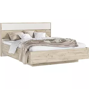 Кровать Роджина с подсветкой без обивки дуб крафт серый С П/М 1600x2000, ортопедическое основание, изголовье жесткое