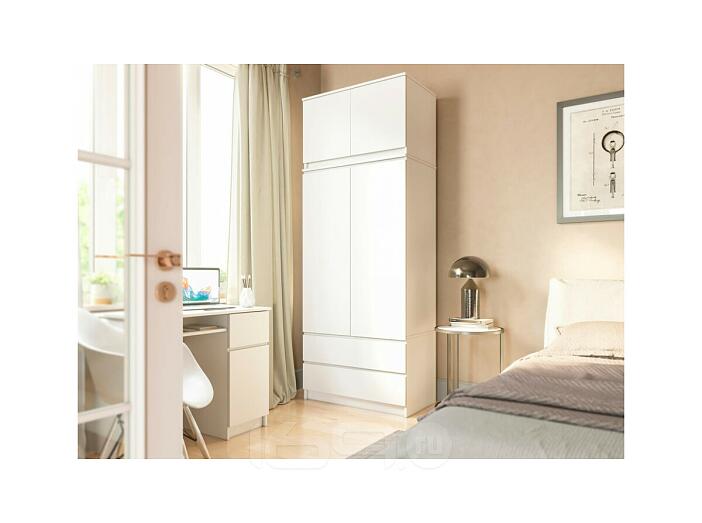 Челси Шкаф 2-х ств (2УПК) (Ш) комбинированный с антресоль-тумба универсальная (Белый глянец холодный, белый)