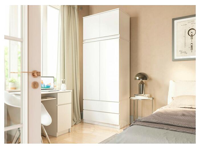 Челси Шкаф 2-х ств (2УПК) (Ш) комбинированный с антресоль-тумба универсальная (Белый глянец холодный, белый)