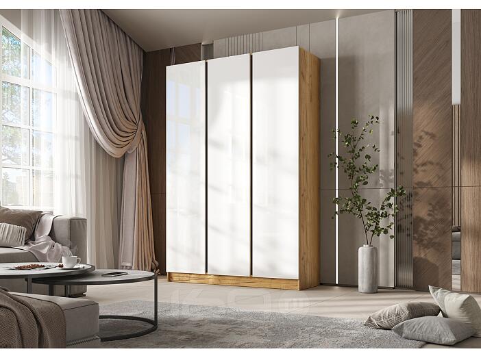 Келвин Шкаф 3-х ств. (1500) (Белый Глянец, Дуб Крафт)