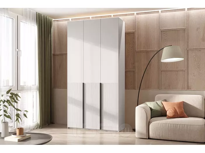 Марвэл Шкаф 3-х ств. (1200) с доп.ящиками (Браш Вайт, Белый)