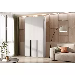 Марвэл Шкаф 3-х ств. (1200) с доп.ящиками (Браш Вайт, Белый)