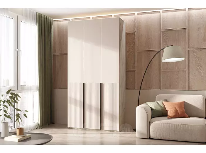 Марвэл Шкаф 3-х ств. (1200) с доп.ящиками (Кашемир, Дуб Крафт серый)