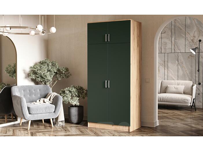 Шкаф 2-х ств. штанга+полка (Изумрудный (КРОМКА ИЗУМРУД), Дуб Крафт)