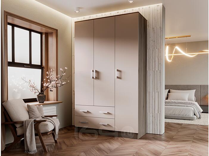 Шкаф 3-х ств.  (Кашемир, Дуб Крафт серый)