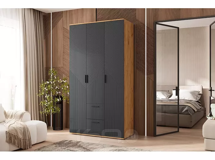 Сильвия Шкаф 3-х ств.(1200) (Браш Графит, Дуб Крафт)