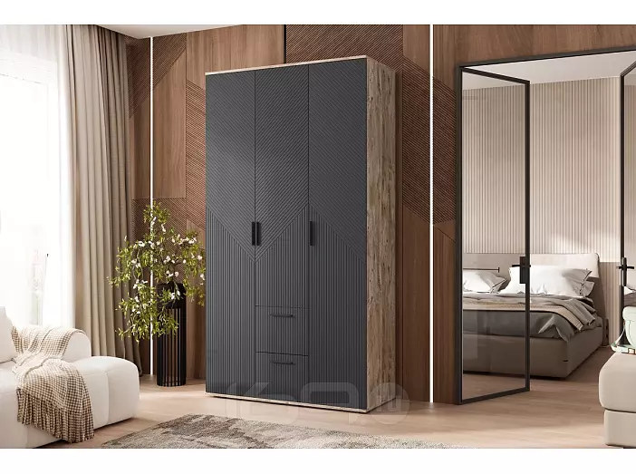 Сильвия Шкаф 3-х ств.(1200) (Браш Графит, Дуб Юкон)