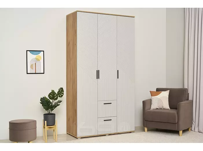 Сильвия Шкаф 3-х ств.(1200) (Браш Лайт Грей, Дуб Крафт)