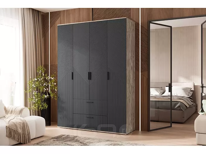 Сильвия Шкаф 4-х ств.(1600) (Браш Графит, Дуб Юкон)