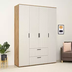 Сильвия Шкаф 4-х ств.(1600) (Браш Лайт Грей, Дуб Крафт)