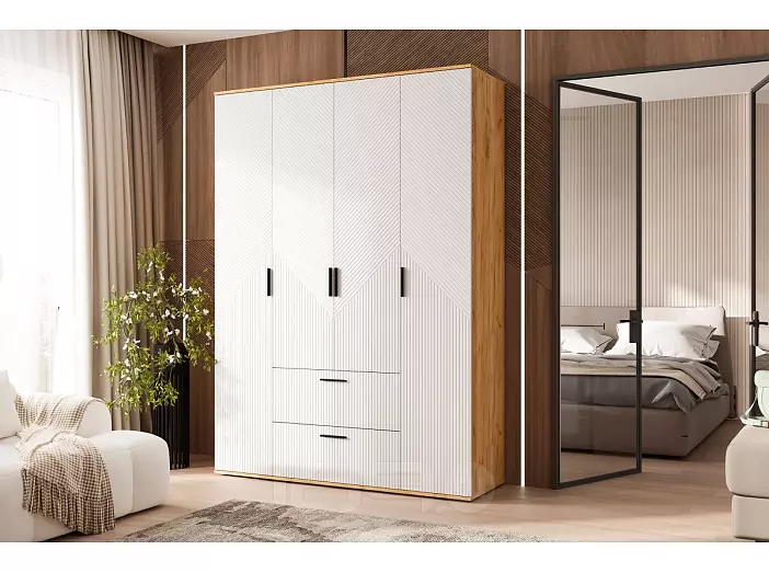 Сильвия Шкаф 4-х ств.(1600) (Браш Вайт, Дуб Крафт)