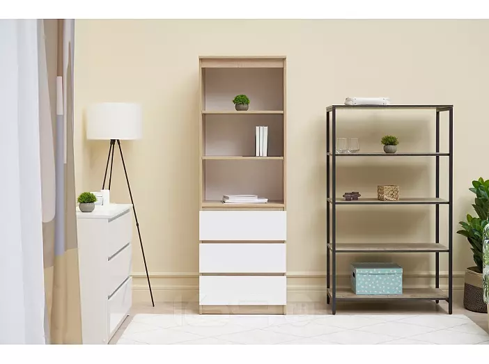 Челси Стеллаж (Ш) (Белый глянец, Дуб сонома)