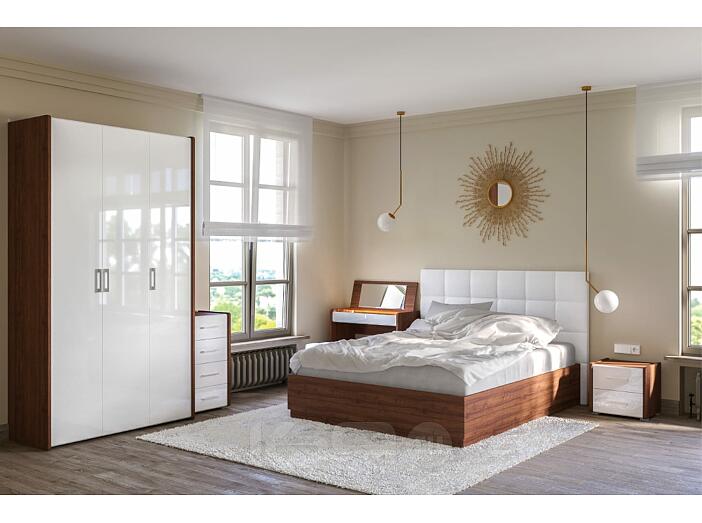 Спальня Камея Орех Селект каминный/Белый глянец