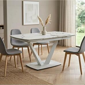 Стол ALATRI 120 GLOSS STATUARIO WHITE SOLID CERAMIC / WHITE, ®DISAUR