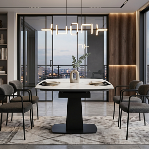 Стол BALDE 140 MATT WHITE MARBLE SOLID CERAMIC / BLACK, ®DISAUR