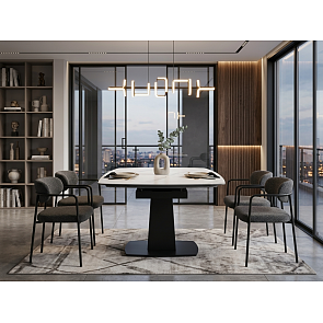 Стол BALDE 140 MATT WHITE MARBLE SOLID CERAMIC / BLACK, ®DISAUR