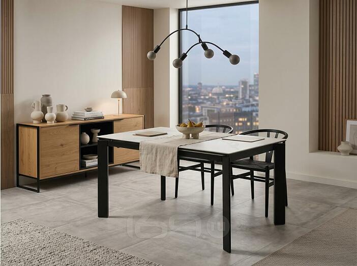 Стол CORNER 120 HIGH GLOSS STATUARIO керамика, стекло/ черный каркас