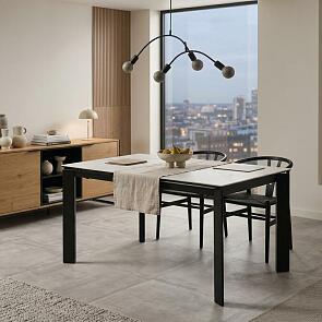 Стол CORNER 120 HIGH GLOSS STATUARIO керамика, стекло/ черный каркас