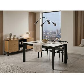 Стол CORNER 120 HIGH GLOSS STATUARIO керамика, стекло/ черный каркас