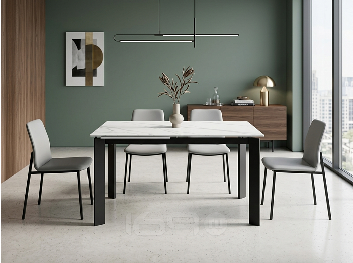 Стол CORNER 120 MATT WHITE MARBLE SOLID CERAMIC / BLACK