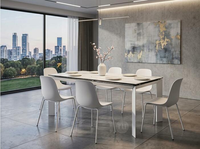 Стол CREMONA 140 HIGH GLOSS STATUARIO Белый мрамор глянцевый, керамика/ белый каркас, ®DISAUR