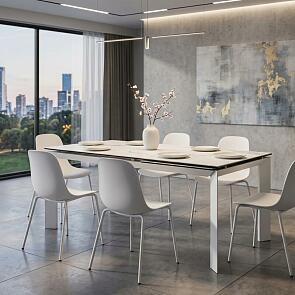 Стол CREMONA 140 HIGH GLOSS STATUARIO Белый мрамор глянцевый, керамика/ белый каркас, ®DISAUR