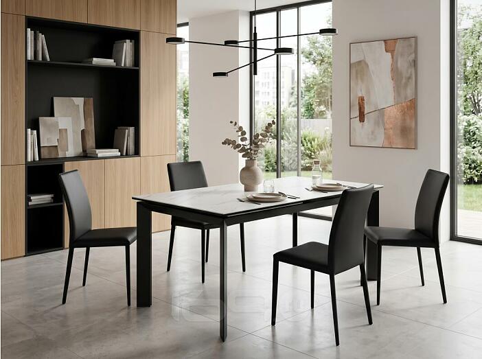 Стол CREMONA 160 KL-99 Белый мрамор матовый, итальянская керамика / черный каркас