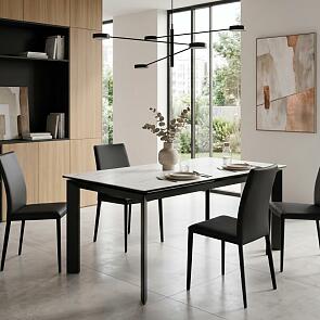 Стол CREMONA 160 KL-99 Белый мрамор матовый, итальянская керамика / черный каркас