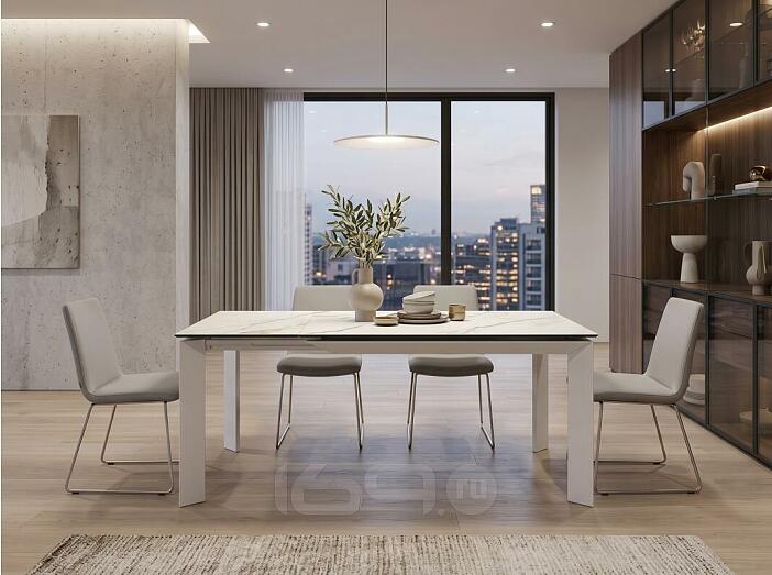 Стол CREMONA 180 KL-188 Контрастный мрамор матовый, итальянская керамика/ белый каркас
