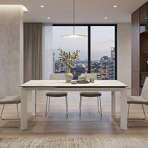 Стол CREMONA 180 KL-188 Контрастный мрамор матовый, итальянская керамика/ белый каркас