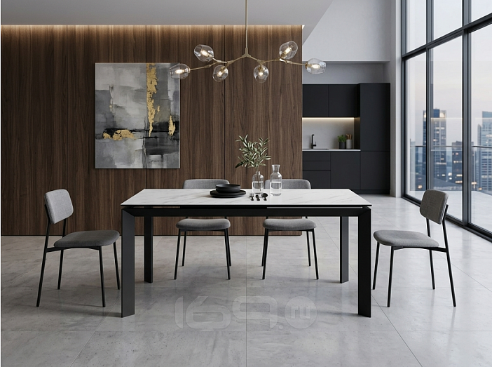 Стол CREMONA 180 KL-99 Белый мрамор матовый, итальянская керамика / черный каркас