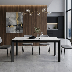 Стол CREMONA 180 KL-99 Белый мрамор матовый, итальянская керамика / черный каркас