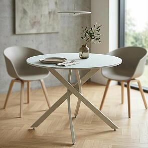 Стол ДАРИО D100 Белый, стекло/ Белый каркас М-City