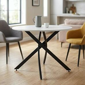 Стол ДАРИО D100 Белый, стекло/ Черный каркас М-City