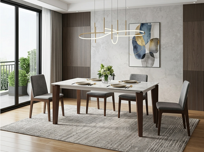 Стол ESMIR 180 MATTE ARABESCATO SOLID CERAMIC/ орех, ®DISAUR