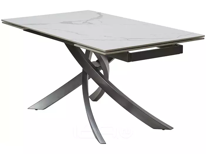 Стол ESTEBIO 160 GLOSS STATUARIO WHITE SOLID CERAMIC / Серый металлик, ®DISAUR