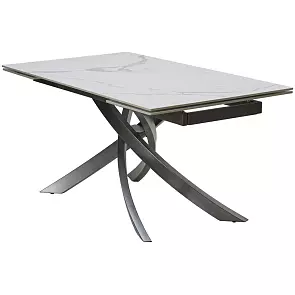 Стол ESTEBIO 160 GLOSS STATUARIO WHITE SOLID CERAMIC / Серый металлик, ®DISAUR