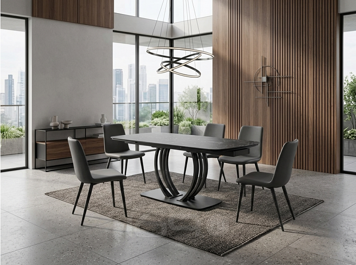 Стол MATERA 160 NERO KL-116 Черный мрамор матовый, итальянская керамика/ черный каркас, ®DISAUR