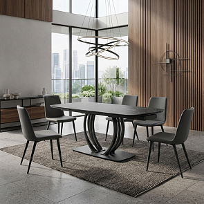 Стол MATERA 160 NERO KL-116 Черный мрамор матовый, итальянская керамика/ черный каркас, ®DISAUR