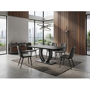 Стол MATERA 160 NERO KL-116 Черный мрамор матовый, итальянская керамика/ черный каркас, ®DISAUR